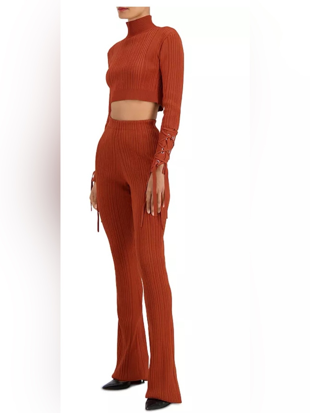 Hervé Léger Variegated Rib Flare Pants Cognac NWT